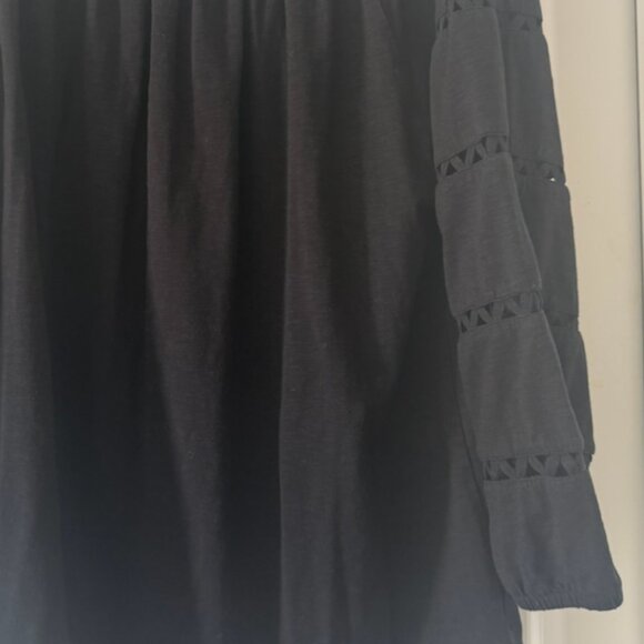 Talbots Black Peasant Blouse Large 3/4 Sleeve Boho Tiered Cutout Top - Picture 5 of 5